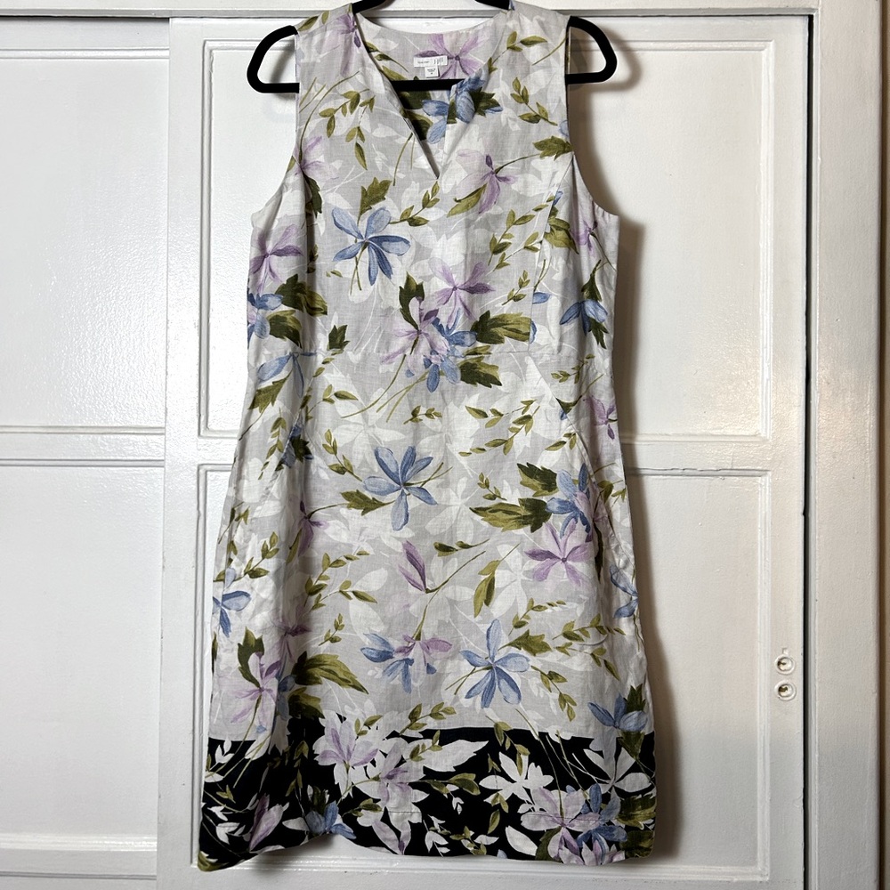Love Linen J. Jill 100% Linen Shift Dress Medium Floral Sleeveless Comfort Cool